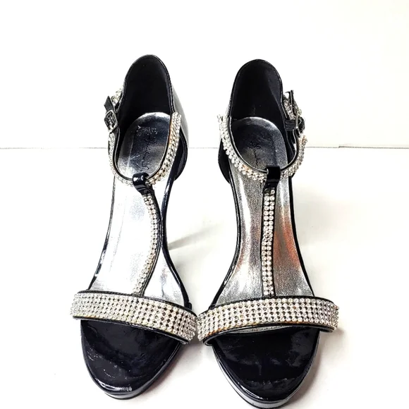 Marichi Mami black patent leather and rhinestone heels. 7M - Picture 2 of 14